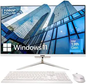 Fusion5 23.8" Full HD All-in-One Desktop Computer - 16GB RAM, 512GB SSD, Intel 13th Gen, Windows 11, Dual-Band WiFi, HDMI, USB 3.0, FHD IPS Display - AIO PC with Wireless Keyboard, Mouse, 2MP Camera