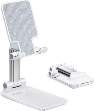 Cell Phone Stand Angle Height Adjustable Cell Phone Holder with Silicon Pad for Desk Fully Forldable Mobile Phone Holder Compatible with All Mobile Phones MT-6 (White)
