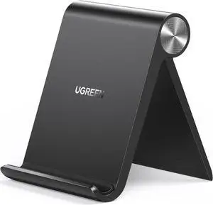 UGREEN Cell Phone Stand Small Portable Foldable Compatible for iPhone Stand Holder for Desk Airplane Travel Compatible with iPhone 14 Pro Max Plus, iPhone 13 12 11 SE XS XR 8 7 Smartphone, Black