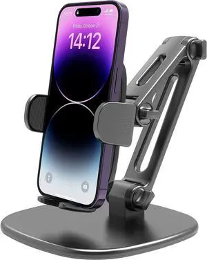Phone Stand for Desk [No Dropping Stable Triple-Clamp Holder] Adjustable Height 360 Degree Rotation Heavy Base Thick Case Friendly, APPS2Car Multifunctional Cell Phones Stand for iPhone Android Phones