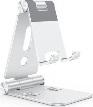 OMOTON Foldable Cell Phone Stand, C4 Portable Aluminum Phone Holder, Adjustable Phone Dock Cradle Compatible with iPhone 14/13/12/11 Pro Max, Samsung Galaxy, Small Tablets and Other Phones, Silver