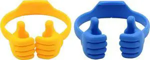 Honsky Thumbs-up Cell Phone Stands, Tablet Display Stands, Cellphone Holder, Mobile Smartphone Mount Cradle for Desk Desktop  Universal Multi-Angle Cute, 2 Packs, Yellow, Blue, Welcome to consult
