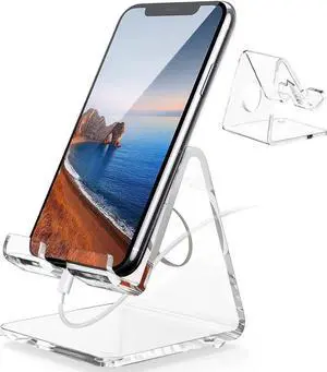 Acrylic Cell Phone Stand  Acrylic Phone Stand for Desk Clear Phone Stand Dock Cradle Compatible with Phone 13 Pro Max Mini 11 Xr 8 SE Android Smartphone Pad Desk Accessories