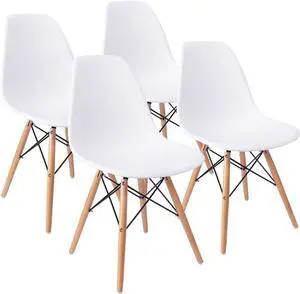Furmax Pre Assembled Style Mid Century Modern DSW Shell Lounge Plastic Kitchen, Dining, Bedroom, Living Room Side Chairs Set of 4, White, Welcome to consult