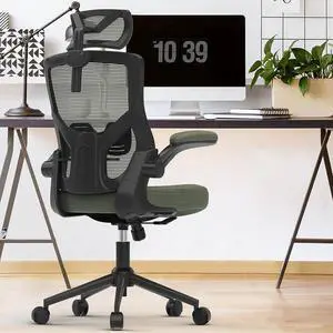 , Ergonomic Mesh Desk Chair, High Back Computer Chair- Adjustable Headrest with Flip-Up Arms, Lumbar Support, Swivel Executive Task Chair (Hunter Green, Modern), Welcome to consult