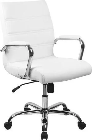 Flash Furniture Whitney Mid-Back Desk Chair - White LeatherSoft Executive Swivel Office Chair with Chrome Frame - Swivel Arm Chair Flash Furniture Whitney Mid-Back Desk Chair - White LeatherSoft Executive Swivel Office Chair with Chrome Frame - Swivel Arm Chair