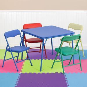Flash Furniture Mindy Kids Colorful Folding Table and Chair Set, Blue, 5 Piece, Welcome to consult