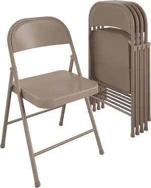 Cosco SmartFold All-Steel Folding Chair, 4-Pack, Antique Linen