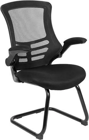Flash Furniture Kelista Black Mesh Sled Base Side Reception Chair with Flip-Up Arms