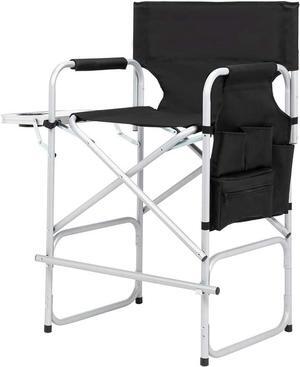 Outvita 40.55" Tall Directors Chair Height Seat Folding with Side Table Storage Bag, Support for 300Lbs Portable Makeup Artist Chair with Bar Height Black