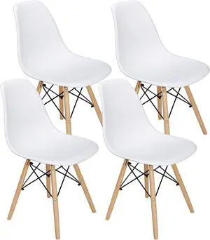 ZENY Modern Dining Chair Set of 4, Mid Century Modern DSW Chair, Side Chairs with Wooden Legs, Shell Lounge Plastic Chair for Kitchen, Dining, Bedroom, Living Room, Welcome to consult