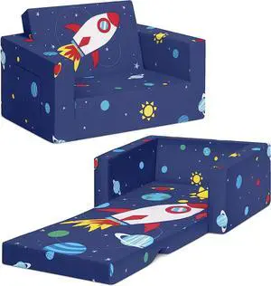 Delta Children Cozee 2-in-1 Convertible Sofa to Lounger - Comfy Flip Open Couch/Sleeper for Kids, Space