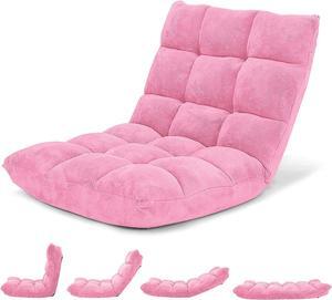 Giantex Floor Chair with Back Support, Folding Sofa Chair with 14 Adjustable Position, Padded Sleeper Bed, Couch Recliner, Floor Gaming Chair, Meditation Chair, Gaming Floor Chairs for Adults(Pink)