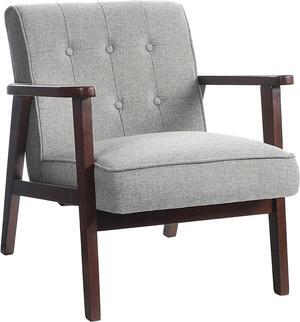 SONGMICS Leisure Chair with Solid Wood Armrest and Feet, Mid-Century Modern Accent Sofa, for Living Room Bedroom Studio, Light Gray, Welcome to consult