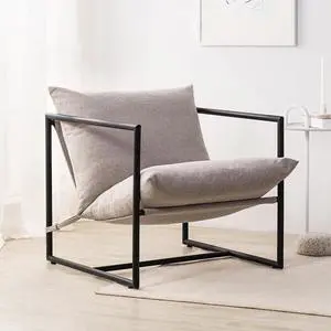 ZINUS Aidan Sling Accent Chair / Metal Framed Armchair with Shredded Foam Cushioning, Oatmeal, Welcome to consult