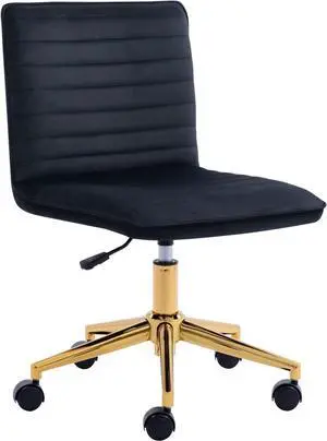 Furnimart Modern Black Velvet Upholstered Home Office Chair Computer Armless Desk Chair Mid-Back Home Office Chair Dorm Chair Swivel Adjustable Small Chair Soft Seat (Velvet-Black), Welcome to consult