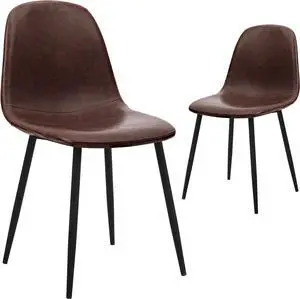 CangLong Faux Leather Dining Back Modern Side Chair for Pub Coffee Home, Set of 2, Dark Brown, Welcome to consult