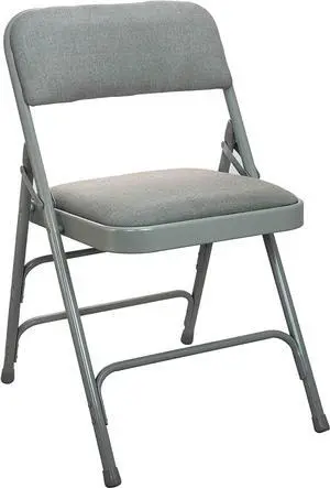 BizChair Grey Padded Metal Folding Chair - Grey 1-in Fabric Seat, Welcome to consult