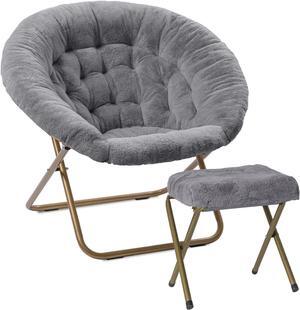 Milliard Cozy Chair with Footrest Ottoman/Faux Fur Saucer Chair for Bedroom/X-Large (Grey), Welcome to consult