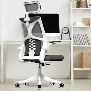 Ergonomic Office Chair, High Back Desk Chair, Breathable Mesh Desk Chair with Lumbar Support, Adjustable Headrest and Flip-Up Arms, Swivel Task Chair with Adjustable Height (White+Black) Ergonomic Office Chair, High Back Desk Chair, Breathable Mesh Desk Chair with Lumbar Support, Adjustable Headrest and Flip-Up Arms, Swivel Task Chair with Adjustable Height (White+Black)