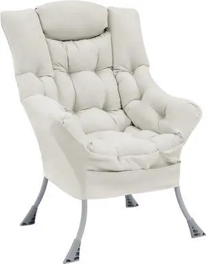 Living and More High Back Sofa Chair, Modern Fabric Lazy Chair, Accent Contemporary Lounge Chair, Beige