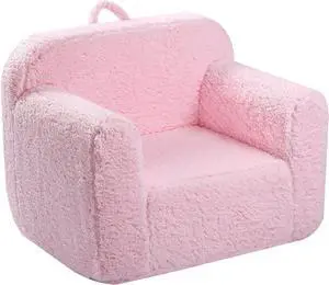 Kids Snuggly-Soft Sherpa Chair, Cuddly Toddler Foam Chair for Boys and Girls, Pink