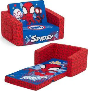 Delta Children Marvel Spidey and His Amazing Friends Cozee Flip-Out Chair - 2-in-1 Convertible Chair to Lounger for Kids