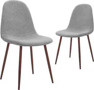 CangLong Fabric Cushion Seat Back, Mid Century Metal Legs for Kitchen Dining Room Side Chair, Set of 2, Grey, Welcome to consult
