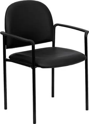Flash Furniture Tiffany Comfort Black Vinyl Stackable Steel Side Reception Chair with Arms, Welcome to consult