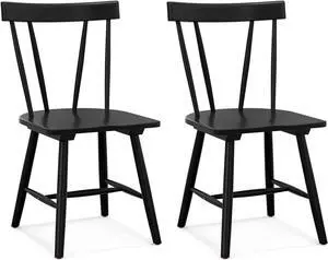 Giantex Set of 2 Windsor Chairs, Rubber Wood Dining Chairs with Spindle Back, Wide Seats, Anti-Slip Foot Pads, Max Load 330 Lbs, Armless Wood Dining Side Chairs for Dining Room, Kitchen, Black