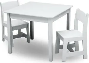 Delta Children MySize Kids Wood Table and Chair Set (2 Chairs Included) - Ideal for Arts & Crafts, Snack Time, & More - Greenguard Gold Certified, Bianca White, 3 Piece Set