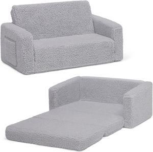 Delta Children Cozee Flip-Out Sherpa 2-in-1 Convertible Sofa to Lounger for Kids, Grey, Welcome to consult