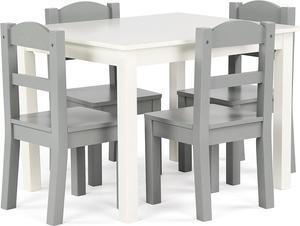 Humble Crew Kids Wooden Table and 4 Chairs Set, White/Grey - Kids Table and Chair Set for Toddlers and Children for Arts, Crafts, and Snack Time - Sturdy, Durable Toddler Activity Table