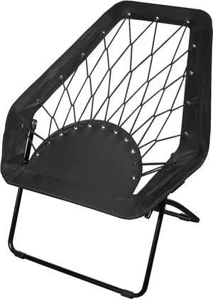 Zenithen Black Hexagon Portable Folding Metal Framed Bungee Chair, Perfect for Dorm Rooms, Bed Rooms, Living Room, Camping, and Outdoor Activities, 32" (Pack of 1)