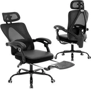 Ergonomic Office Chair, Reclining High Back Mesh Chair with Lumbar Support Swivel Rolling Home Task Desk Chair with Headrest and Footrest Computer Executive Desk Chair with Padded Armrests,Black Ergonomic Office Chair, Reclining High Back Mesh Chair with Lumbar Support Swivel Rolling Home Task Desk Chair with Headrest and Footrest Computer Executive Desk Chair with Padded Armrests,Black