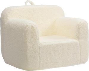 ALIMORDEN Kids Ultra-Soft Snuggle Foam Filled Chair, Single Cuddly Sherpa Reading Couch for Boys and Girls, Cream, Welcome to consult