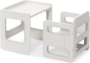 Tilhumt Montessori Weaning Table and Chair Set, Toddler Kids Table and Chair Set, Adjustable Height and Activity Table with Fence for Read, Play Toys, Crafts, Montessori Furniture for Toddlers