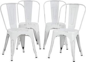 FDW Metal Dining Chairs Set of 4 Indoor Outdoor Chairs Patio Chairs Kitchen Metal Chairs 18 Inch Seat Height Restaurant Chair Metal Stackable Chair Tolix Side Bar Chairs (White)