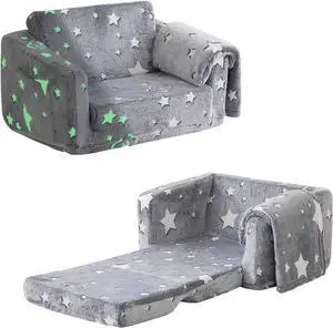 Kids Couch Fold Out,Foldable Toddler Couch with Blanket,Kids Sofa for Girls Boys,Flip Out Toddler Chair,Kids Chair Convertible Sofa to Lounger for Children Age 1-3(Glow Star)