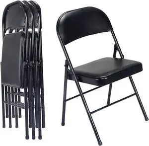 Imseigo 4 Pack Black Folding Chairs with Padded Seats, Portable Stackable Foldable Chairs for Indoor and Outdoor, Commercial Seat with Metal Frame for Events Office Wedding Party, 330lbs Capacity