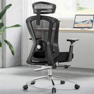 Farini Ergonomic Office Chair, Home Office Mesh Chair with Lumbar Support,3D Armrests and Adjustable Headrest, Computer Desk Chair High Back for Heavy People, Black, Welcome to consult