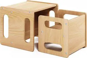ERUGI Montessori Weaning Table and Chair Set,Real Hardwood, Desk for Toddler Reading,Snack Time,Playroom,Activity Cube,Step Stool,1-3 Year Old Kids Montessori Furniture, Welcome to consult