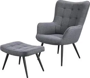 Topeakmart Accent Chair with Ottoman Set, Upholstered Living Room Chair Fabric Arm Chair with Foot Rest Sofa Chair and Ottoman Set for Living Room Bedroom Office, Grey, Welcome to consult