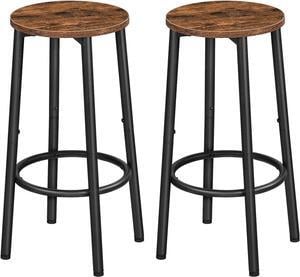 HOOBRO Bar Stools, Set of 2 Bar Chairs, Kitchen Round Height Stools with Footrest, Breakfast Bar Stools, Sturdy Steel Frame, for Dining Room, Kitchen, Party, Easy Assembly, Rustic Brown BF03BY01