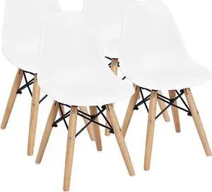 Costzon Kids Chair 4 Pcs, Toddler Chair in Mini DSW Size w/Solid Wood Legs, Wire Steel Base, Curved Backrest, Mid-Century Plastic Study Chair for Children of 3+, Ideal for Nursery, School & Home Use