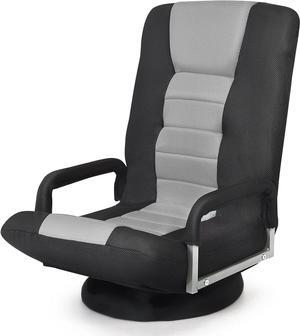 Giantex 360 Degree Swivel Gaming Floor Chair w/Armrests, Adjustable 6-Position Folding Floor Chair, Padded Backrest Great for Games Reading, Lazy Sofa Lounger for Teens Adults (Gray)