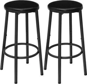 HOOBRO Bar Stools Set of 2, Bar Stools for Kitchen Island, 25.6 Inches PU Upholstered Bar Chairs, Bar Height Stools with Footrest, Easy Assembly, for Kitchen, Dining Room, Cafe, Black BB30BY01