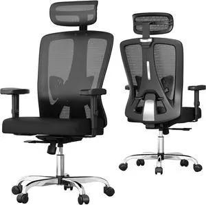 Sytas Ergonomic Office Chair, Home Office Desk Chair with Lumbar Support and Adjustable Headrest, High Back Mesh Computer Chair with Thickened Cushion, 90°-145°Tilt Function, Black Sytas Ergonomic Office Chair, Home Office Desk Chair with Lumbar Support and Adjustable Headrest, High Back Mesh Computer Chair with Thickened Cushion, 90°-145°Tilt Function, Black