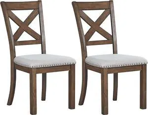Signature Design by Ashley Moriville Modern Farmhouse Upholstered Dining Room Chair, 2 Count, Brown, Welcome to consult