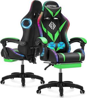 Gaming Chair with Bluetooth Speakers and RGB LED Lights Ergonomic Massage Computer Gaming Chair with Footrest Video Game Chair High Back with Lumbar Support Light Green and Black
